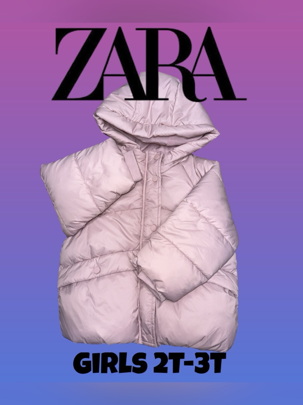 Zara Girls Rose Pink Cozy Winter Hooded Puffer Coat Jacket 2T 3T
